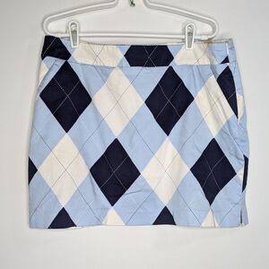 Loudmouth Blue White Diamond Checkered Plaid Cotton Blend Golf Skort 14
